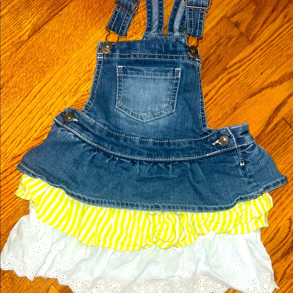 Denim Ruffle Skirt with Yellow and White Layers